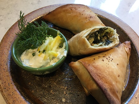 Baked Wild Greens, Feta & Dill Samosas