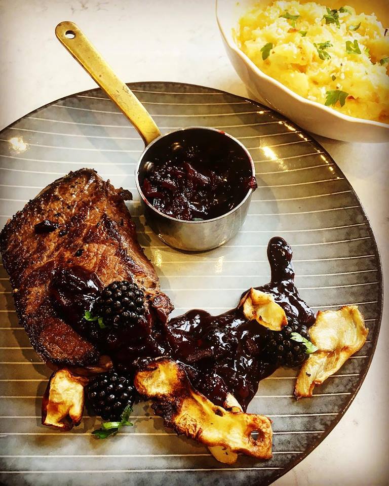 Pan Fried Venison with Blackberries and Bay